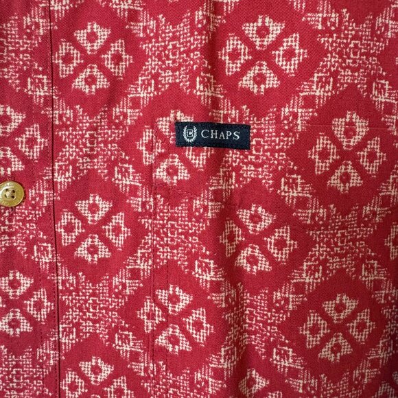 Chaps Mens Red Geometric Print Cotton Short Sleeve Button-Up Shirt XLVibtage Ret - Picture 4 of 6